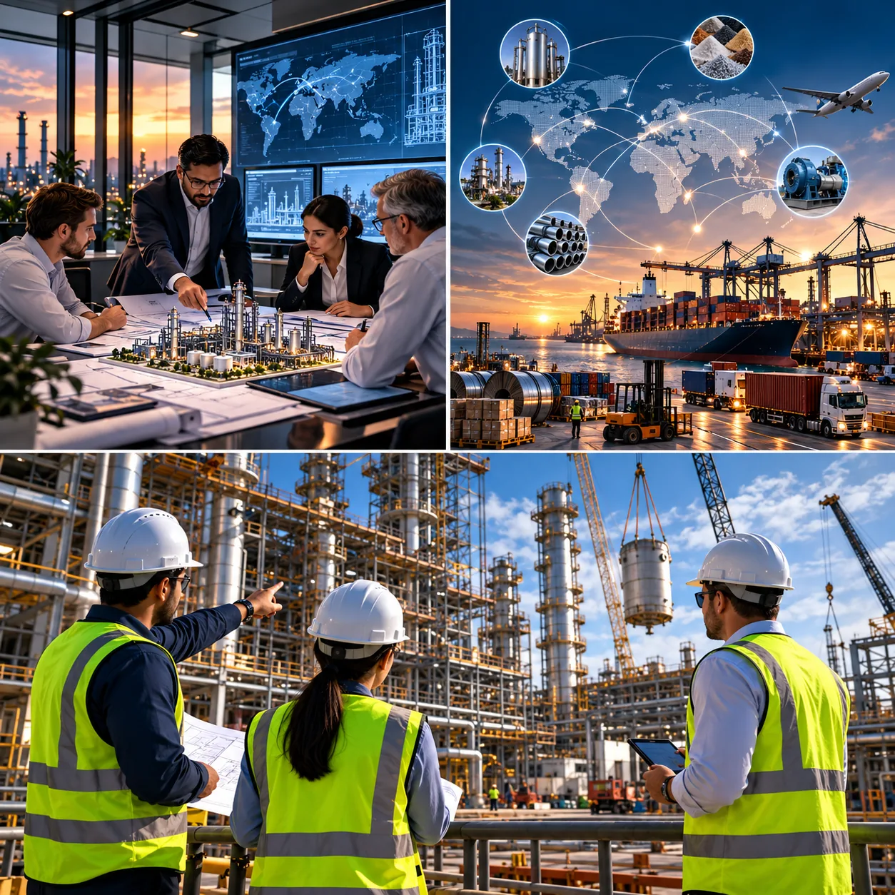 Industrial project team, global sourcing and site execution